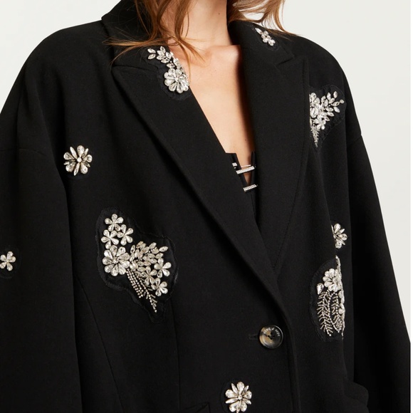Cinq A Sept Gravis Ivy Embellished Coat Black Wool - Picture 5 of 7